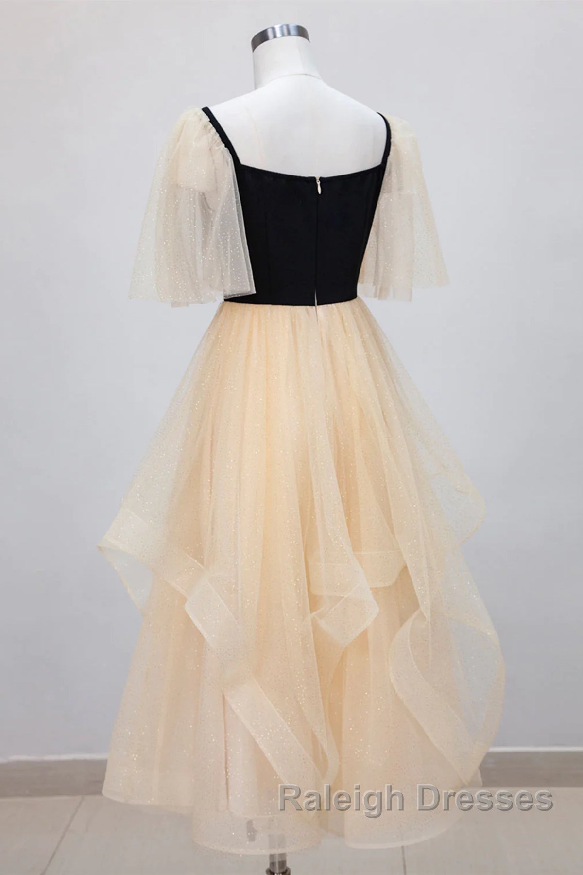 Champagne V Neck Tea Length Prom Dresses, Tea-Length Formal Graduation Dresses Secondary image