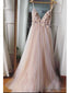 Champagne V Neck Tulle Floral Wedding Dress Champagne V Neck Tulle Prom Dress Graduation Prom Dress