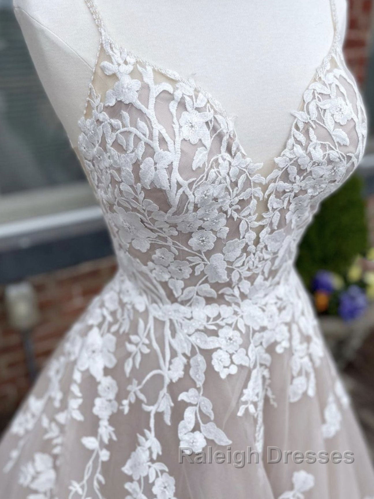 Champagne v neck tulle lace long prom dress lace tulle formal dress