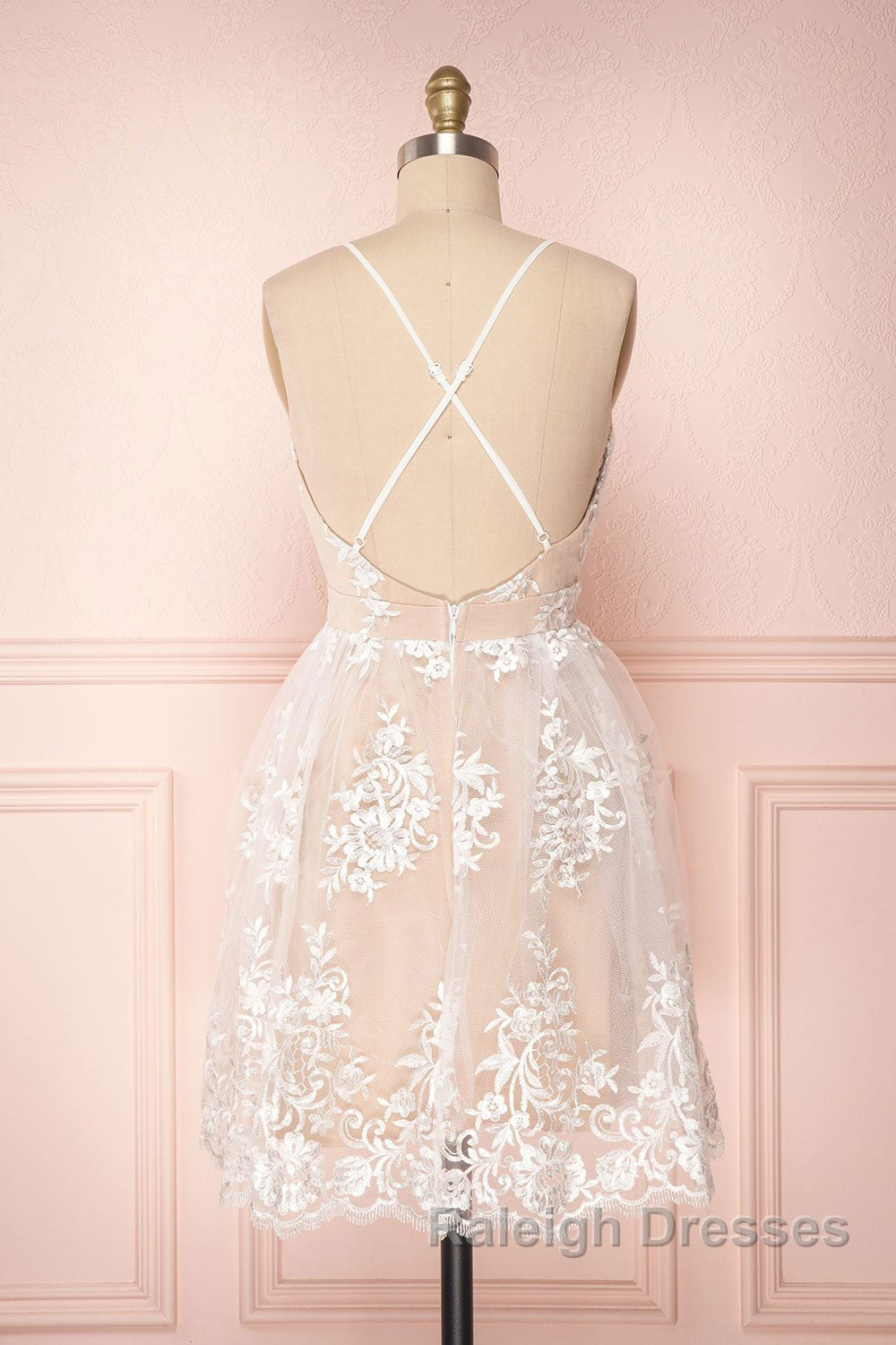 Champagne v neck tulle lace short prom dress champagne tulle bridesmaid dress Secondary image