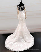 Chantily Lace Mermaid Wedding Dresses Off Shoulder Long Sleeves