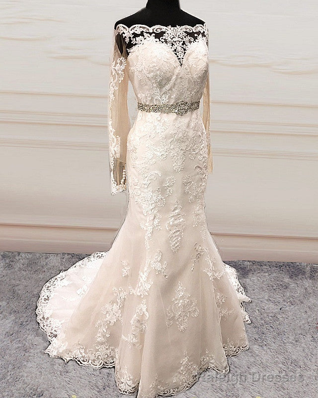 Chantily Lace Mermaid Wedding Dresses Off Shoulder Long Sleeves Main image