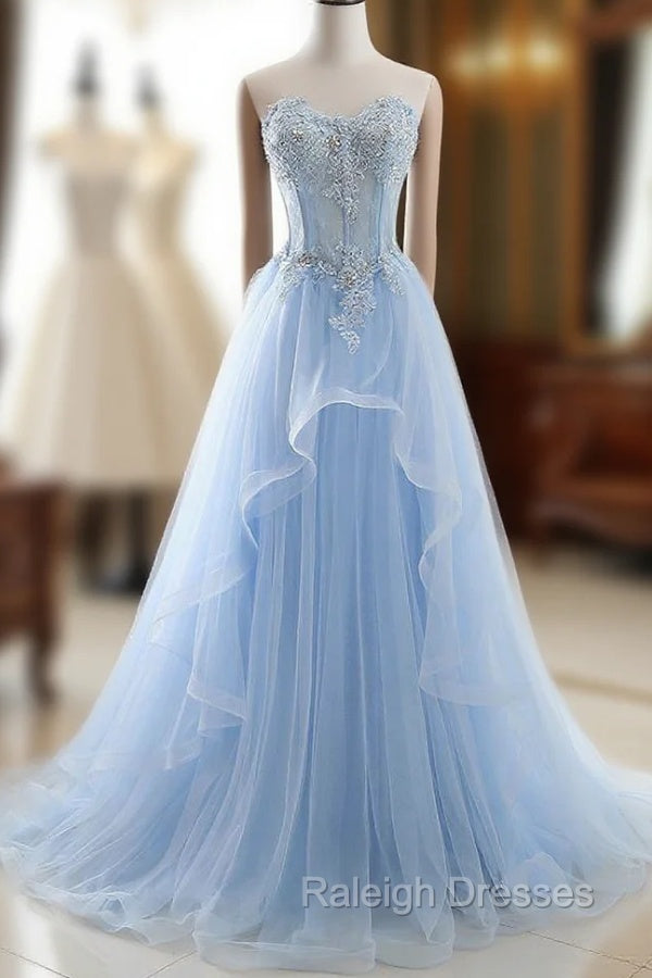 CHARLIZE |Ball Gown Sweetheart Tulle Sky Blue Prom Party Gowns with Sequins Main image
