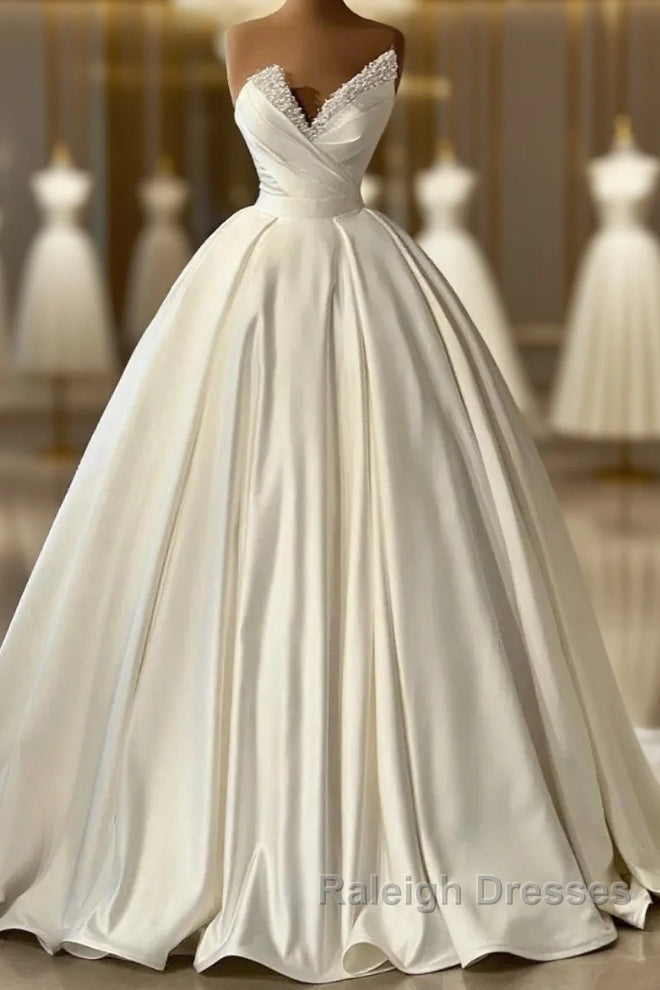 Charmeuse Sleeveless White Wedding Dresses With Beading Off Shoulder Elegant Floor Length Main image