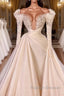 Charming A Line Cathedral V Neck Long Wedding Dresses With Long Sleeves