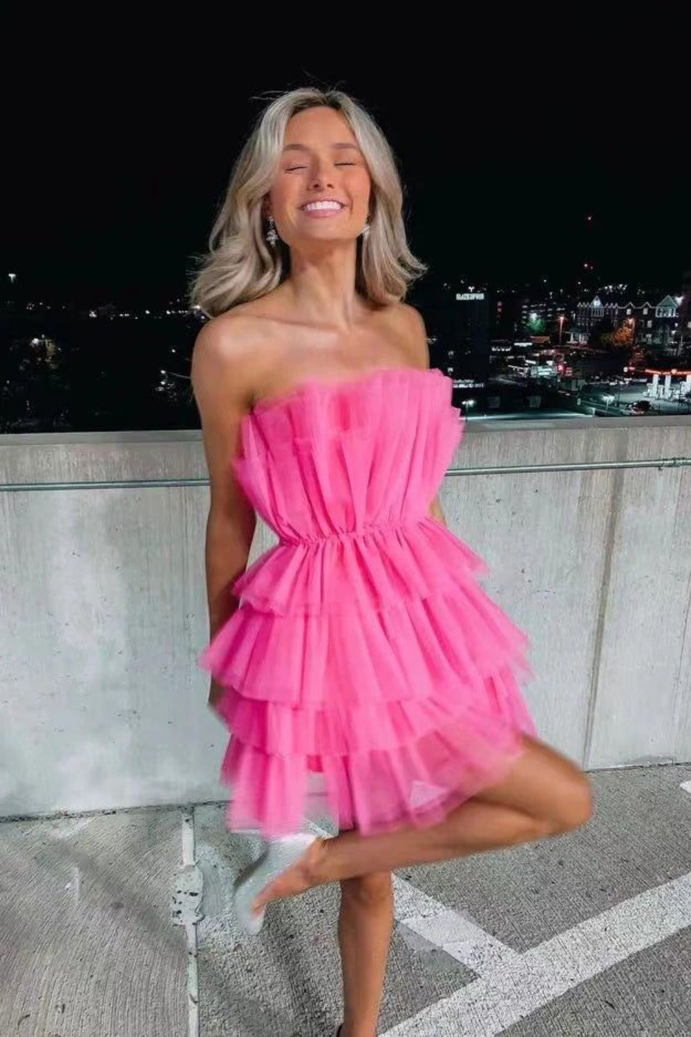 Line Hot Pink Short Homecoming Dress Strapless Prom Dresses