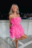 Line Hot Pink Short Homecoming Dress Strapless Prom Dresses