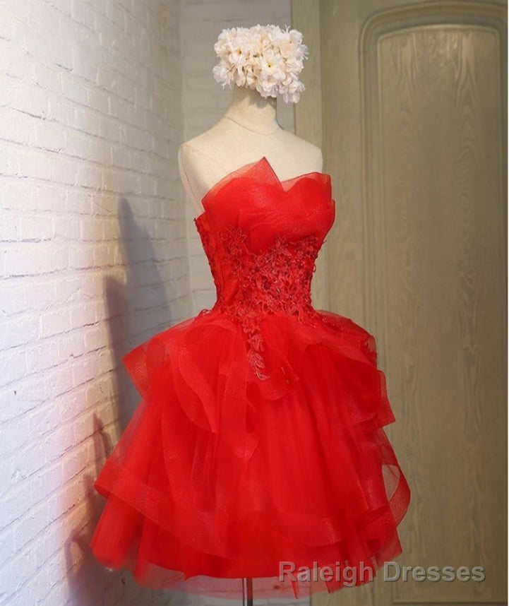 Charming A Line lace strapless short homecoming dresses Secondary image