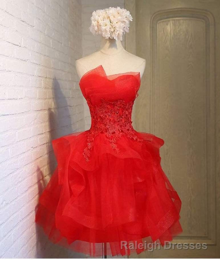 Charming A-line lace strapless short homecoming dresses Main image