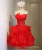 Charming A-line lace strapless short homecoming dresses