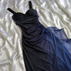 Charming A-Line Spaghetti Strap Beaded Navy Blue Ombre Chiffon Prom Dresses Prom Dresses