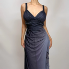 Charming A-Line Spaghetti Strap Beaded Navy Blue Ombre Chiffon Prom Dresses Prom Dresses