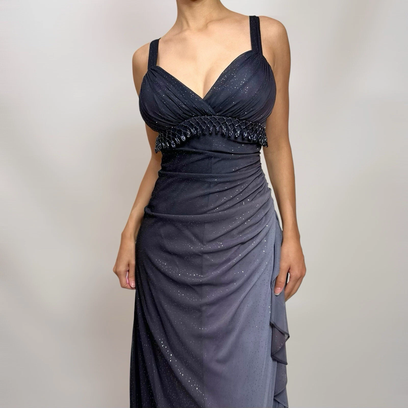Charming A-Line Spaghetti Strap Beaded Navy Blue Ombre Chiffon Prom Dresses Prom Dresses