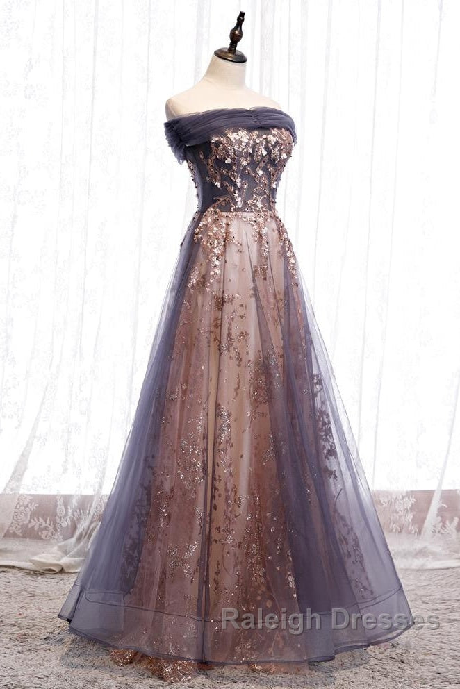 Charming A-Line Tulle Long Off Shoulder Party Dress, Prom Dress