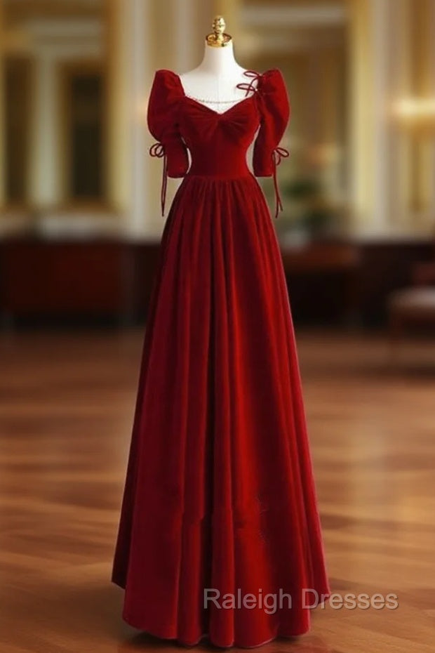 Charming A-line Velvet Long Party Dress, A-line Floor Length Wedding Party Dress