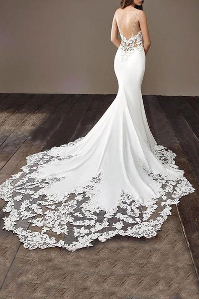 Charming Appliques Lace Mermaid Wedding Dress With Straps Sleeveless Prom Gowns Secondary image