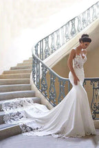 Charming Appliques Lace Mermaid Wedding Dress With Straps Sleeveless Prom Gowns