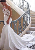 Charming Appliques Lace Mermaid Wedding Dress With Straps Sleeveless Prom Gowns