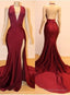 Charming Backless Appliques Burgundy Mermaid Split Slit Evening Dress, Sexy Burgundy Prom Dresses