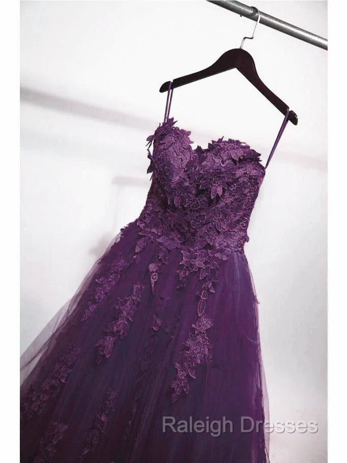 Charming Ball Gown Purple Tulle Sweetheart Lace Applique Formal Dress, Purple Sweet 16 Dresses Secondary image