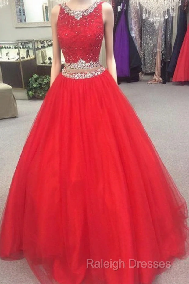 Charming Beaded Red Prom Dress, Long Prom Dresses, Sexy Red Tulle Evening Dress Main image