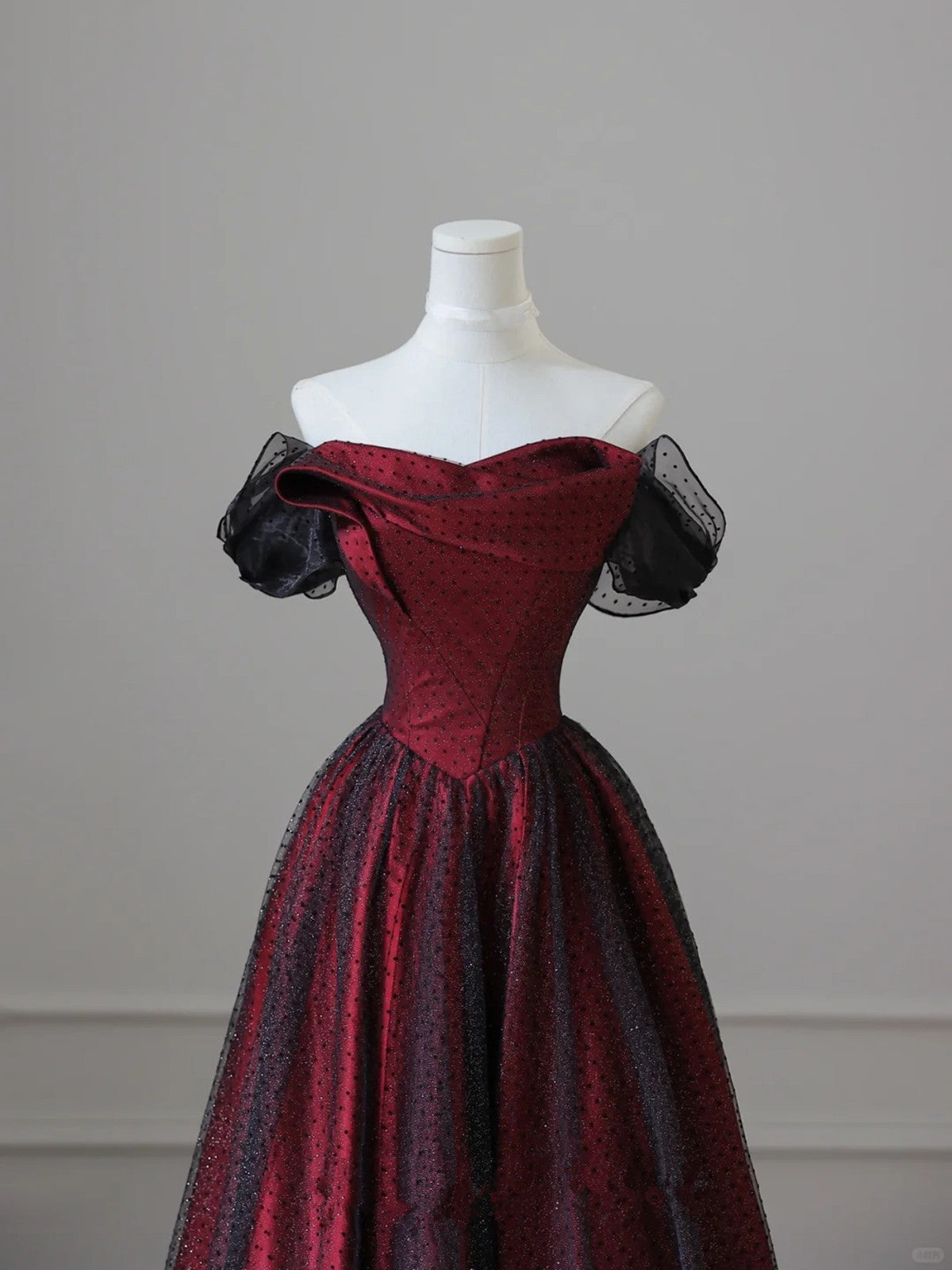 Charming Black And Red Off Shoulder A-Line Prom Dresses Long Prom Dresses Secondary image