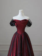 Charming Black And Red Off Shoulder A-Line Prom Dresses Long Prom Dresses