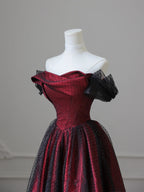 Charming Black And Red Off Shoulder A-Line Prom Dresses Long Prom Dresses