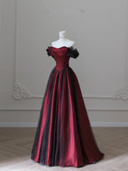 Charming Black And Red Off Shoulder A-Line Prom Dresses Long Prom Dresses