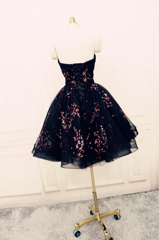 Charming Black Cute Floral Prom Dress Black Prom Dresses Homecoming Dress Secondary image