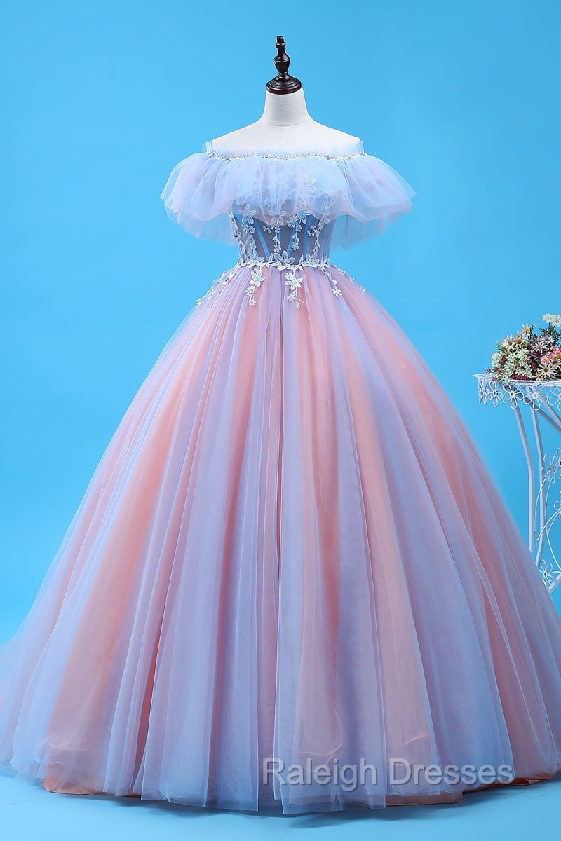 Charming Blue and Pink Tulle Off Shoulder Sweet 16 Dress with Lace, Ball Gown Formal Dress Secondary image
