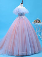 Charming Blue and Pink Tulle Off Shoulder Sweet 16 Dress with Lace, Ball Gown Formal Dress