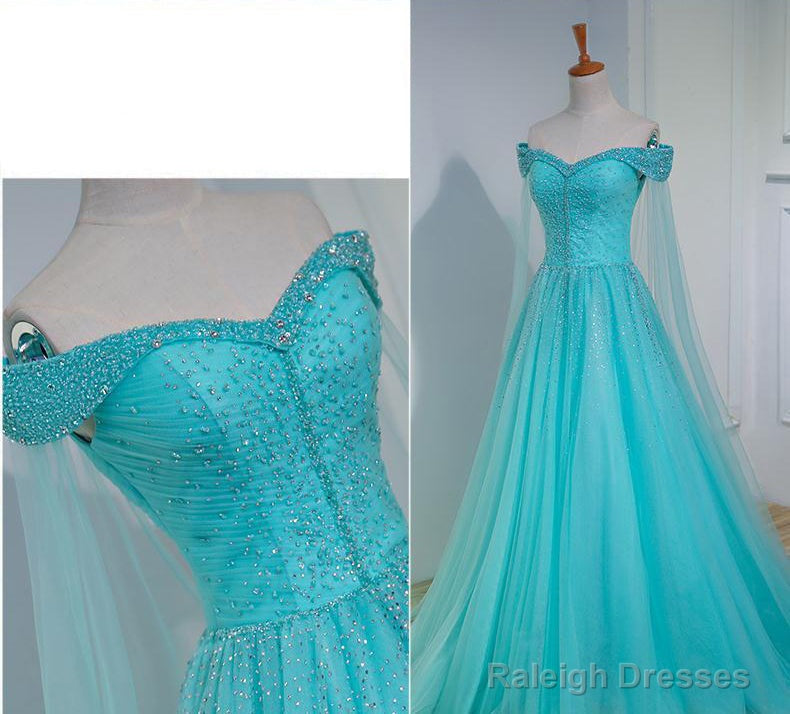 Charming Blue Beaded Sweetheart Tulle Long Party Gown, Quinceanera Dress