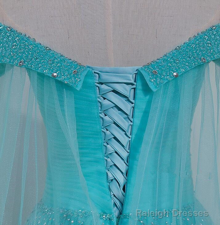 Charming Blue Beaded Sweetheart Tulle Long Party Gown, Quinceanera Dress