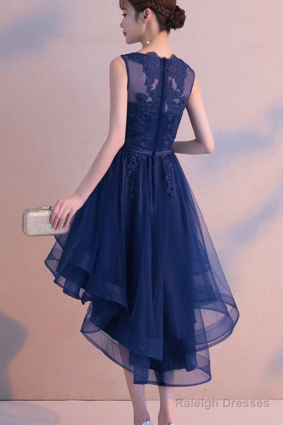 Charming Blue High Low Round Neckline Stylish Party Dress, Cute Formal Dress Secondary image