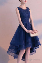 Charming Blue High Low Round Neckline Stylish Prom Dresses Cute Prom Dresses
