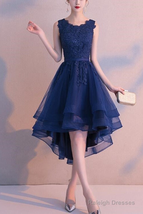 Charming Blue High Low Round Neckline Stylish Party Dress, Cute Formal Dress Main image