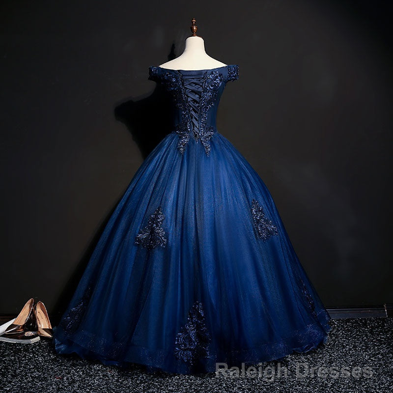 Charming Blue Off the Shoulder Long Sweet 16 Dress, Handmade Party Gown Main image