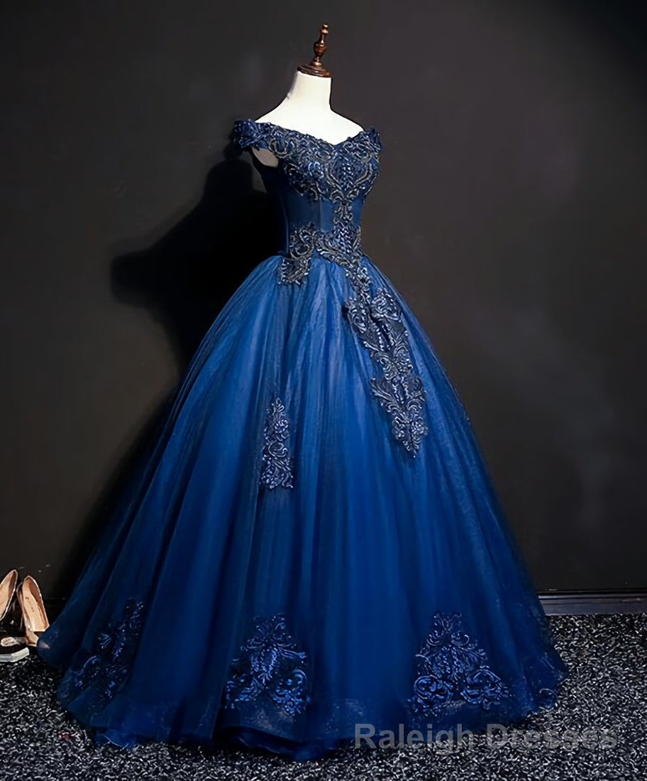 Charming Blue Off the Shoulder Long Sweet 16 Dress, Handmade Party Gown