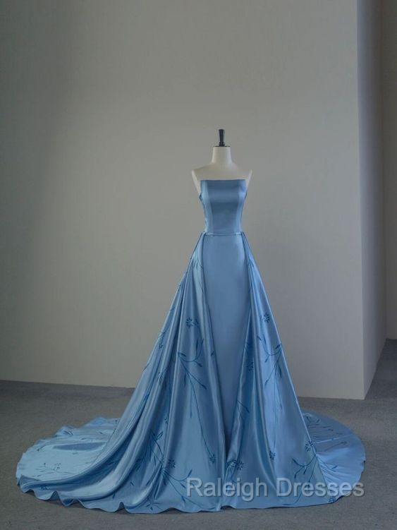 Charming Blue Strapless Prom Dress,Blue Evening Dress