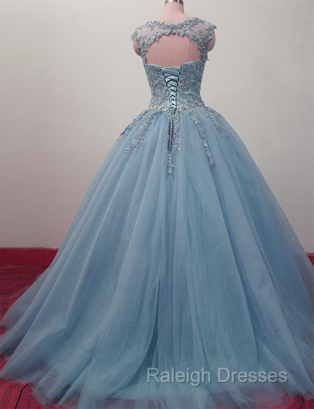 Charming Blue Tulle Long Ball Gown Sweet 16 Dresses with Lace Prom Gown Secondary image