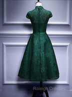 Charming Dark Green Tea Length High Neckline Party Dress, Wedding Party Dress
