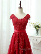 Charming Dark Red Lace A Line Long Prom Dress, Red Prom Gowns