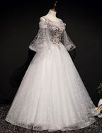 Charming Floral And Lace Ball Gowns Sweet 16 Dresses Light Grey Prom Dresses