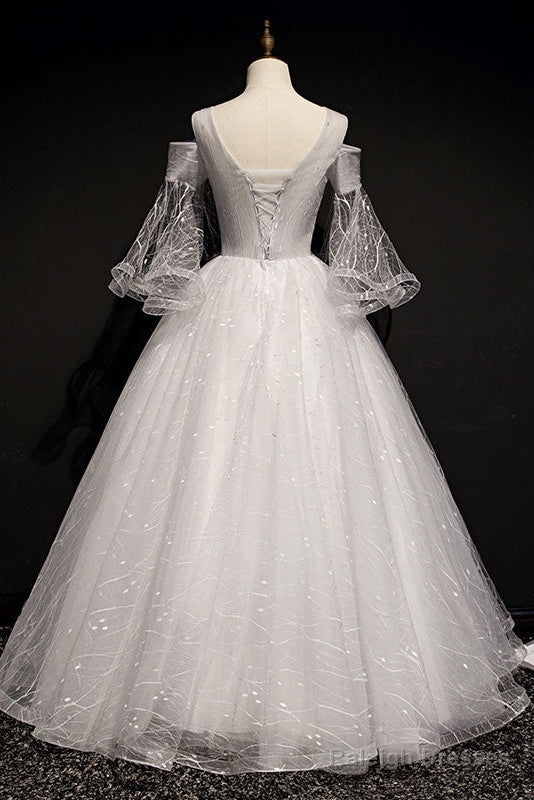 Charming Floral And Lace Ball Gowns Sweet 16 Dresses Light Grey Prom Dresses