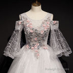 Charming Floral And Lace Ball Gowns Sweet 16 Dresses Light Grey Prom Dresses