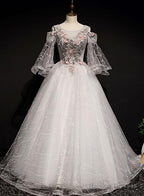 Charming Floral And Lace Ball Gowns Sweet 16 Dresses Light Grey Prom Dresses