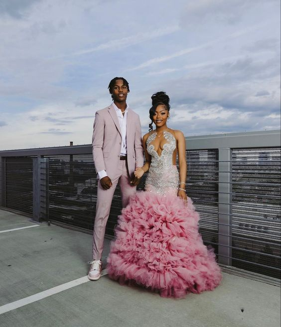 Beautiful Pink Beaded Mermaid Prom Dresses Long Prom Dresses