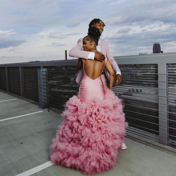 Beautiful Pink Beaded Mermaid Prom Dresses Long Prom Dresses