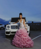 Beautiful Pink Beaded Mermaid Prom Dresses Long Prom Dresses